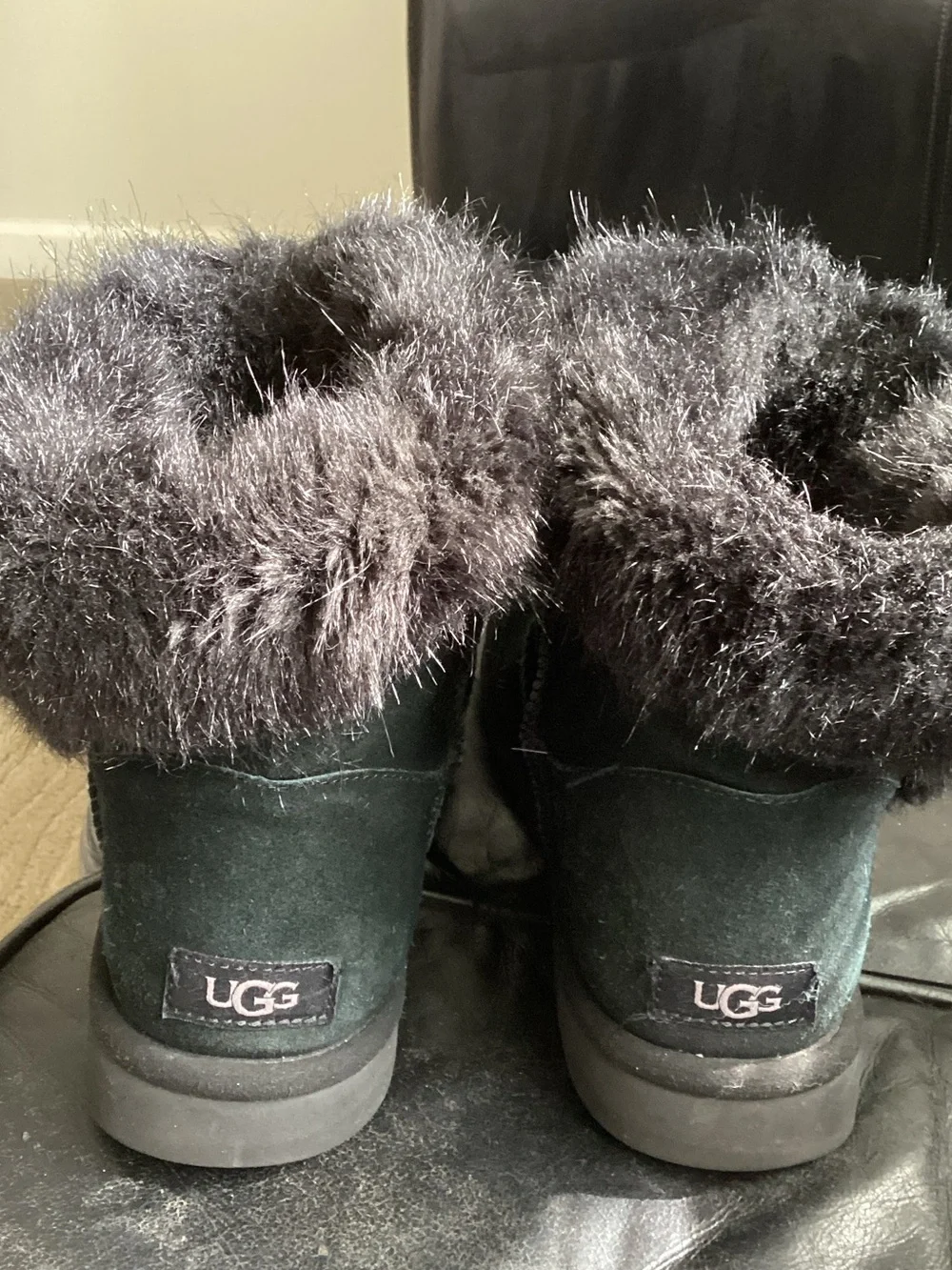 UGG Black Suede Fur-Trim Short Winter Boots